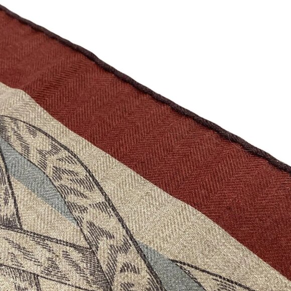 HERMES Carre100 - Gray Beige Dark Brown Multi Cashmere Silk Scarf - Picture 5 of 6